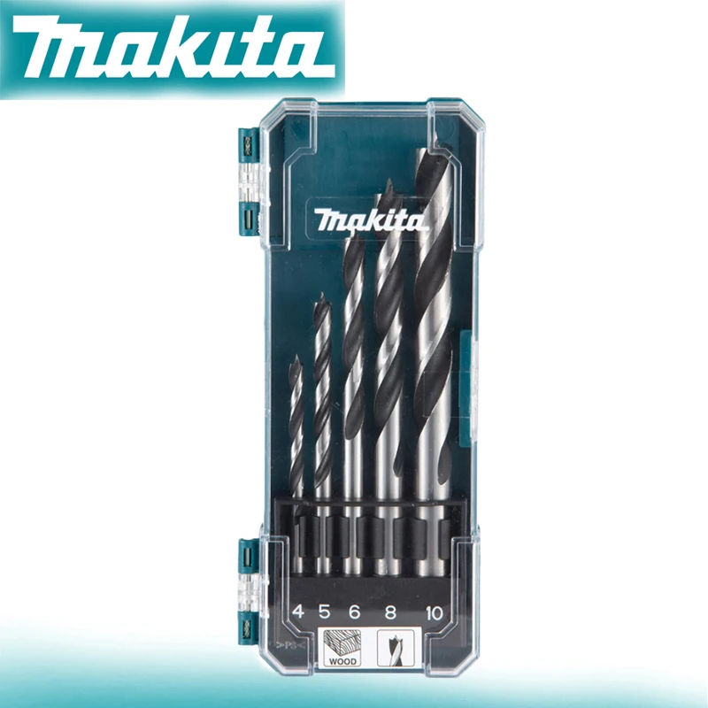 Makita D-72861 Wood Drill Bit Set 5 Piece Shank Type Straight 4/5/6/8/10MM High Hardness Wear Resistant Power Tool Accessory