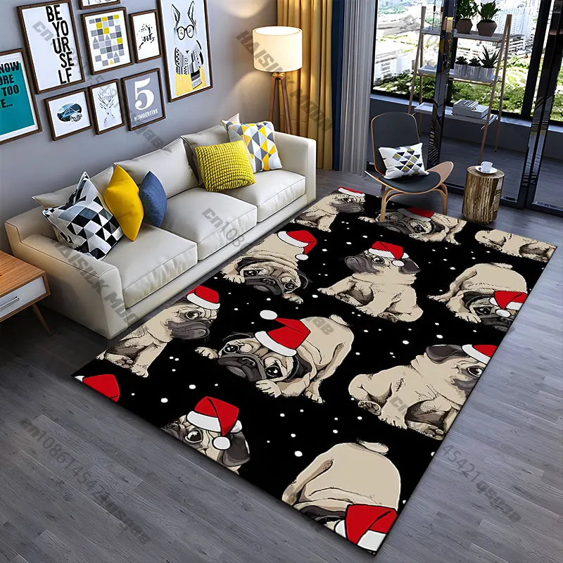 Pugs wearing Santa hats carpet Yoga living room room decor children's crawling mat doormat area rug games mat
