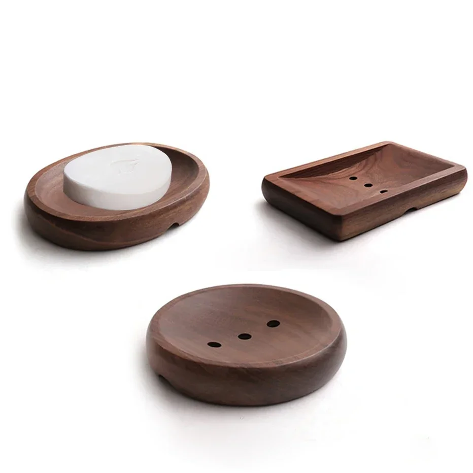 Bathroom Soap Box Walnut Wooden Log Holder Handmade Soap Dish Mildew Drain Tray Bath Shower Soap Organizer