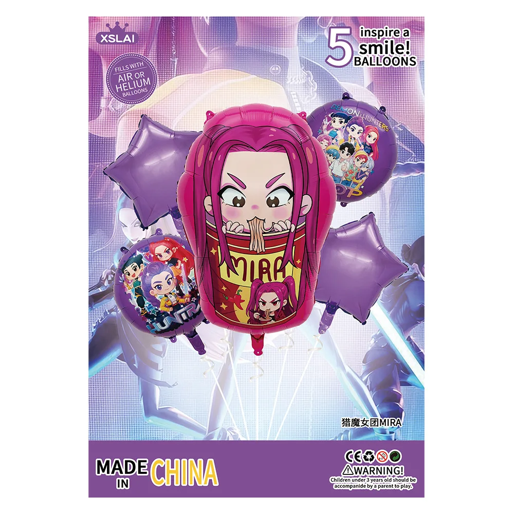 

Kpop Demon Hunters Mira Humi Balloon Set Purple Number 4 Aluminum Foil Globos for Birthday Party Supplies Helium Air Kit