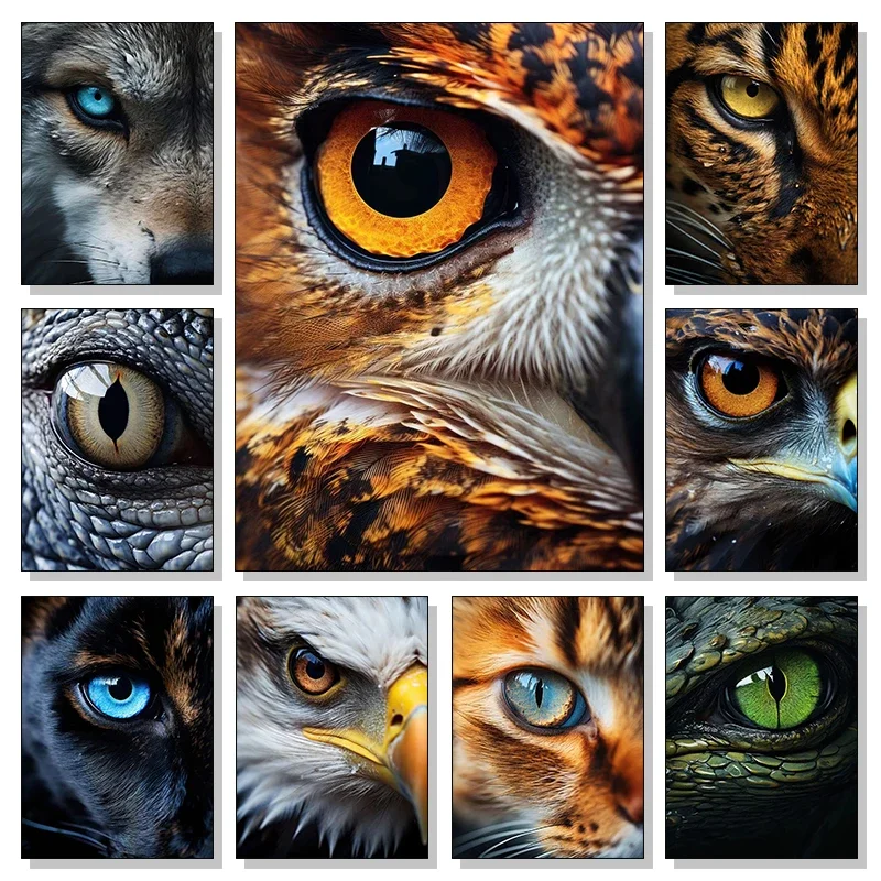 Animal Eye Poster Black Panther Tiger Wolf Cat Owl Eagle Canvas Painting Wall Art HD Picture For Home Living Room Decor Unfra
