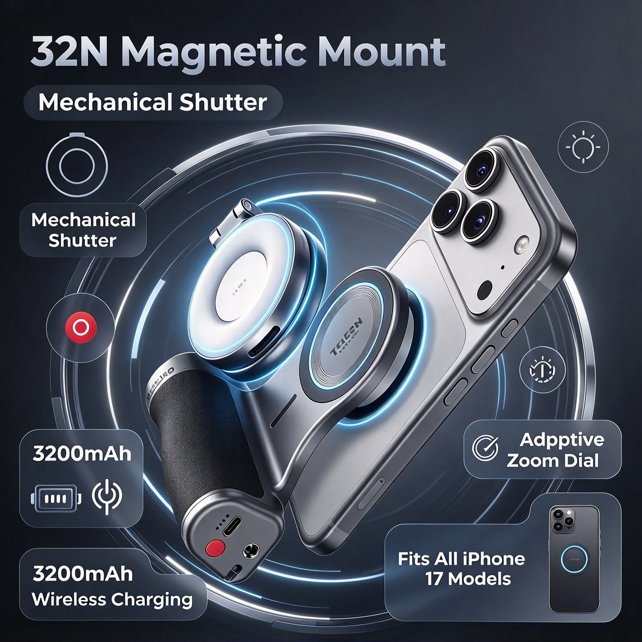 Phone Camera Grip Holder Bluetooth Remote Control Magnetic DSLR Shooting Handle for iPhone Samsung Huawei Universal Vlog Live