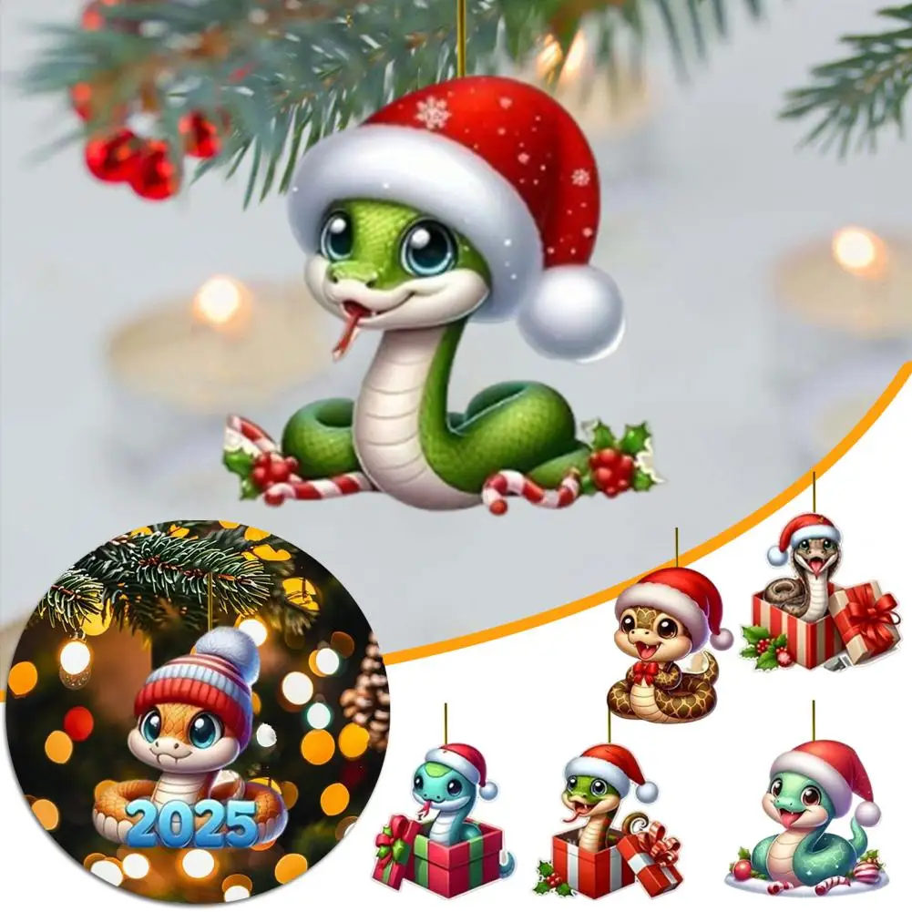 1/8Pcs Cartoon Snake Pendants Hanging Ornaments with Lanyard Xmas Acrylic Hanging Snake Pendant Car Interior Decoration