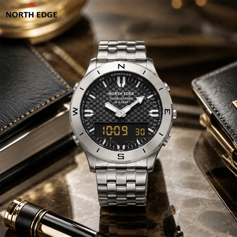 New NORTH EDGE Men's Solar Powered Diving Quartz Luxury Watch 50M Waterproof Dive Sports Watches 316L Steel Case 180+ Day Power