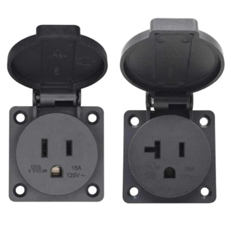 Black 125V 15A 20A IP44 CE America Japan Multifunction Outdoor US Industry Waterproof AC Outlet Power Wired Receptacle Socket