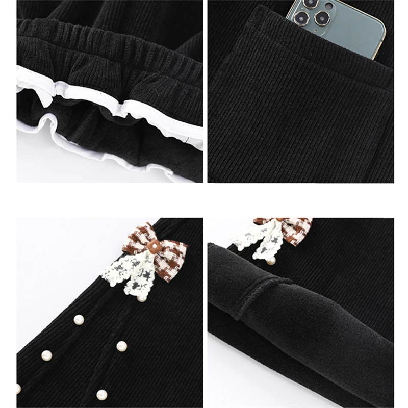 طفل الشتاء مضيئة السراويل فتاة الدافئة عارضة التمهيد قطع السراويل الحرارية مع الصوف مبطن الاطفال الأسود سميكة معزول Sweatpants 5-14 #5