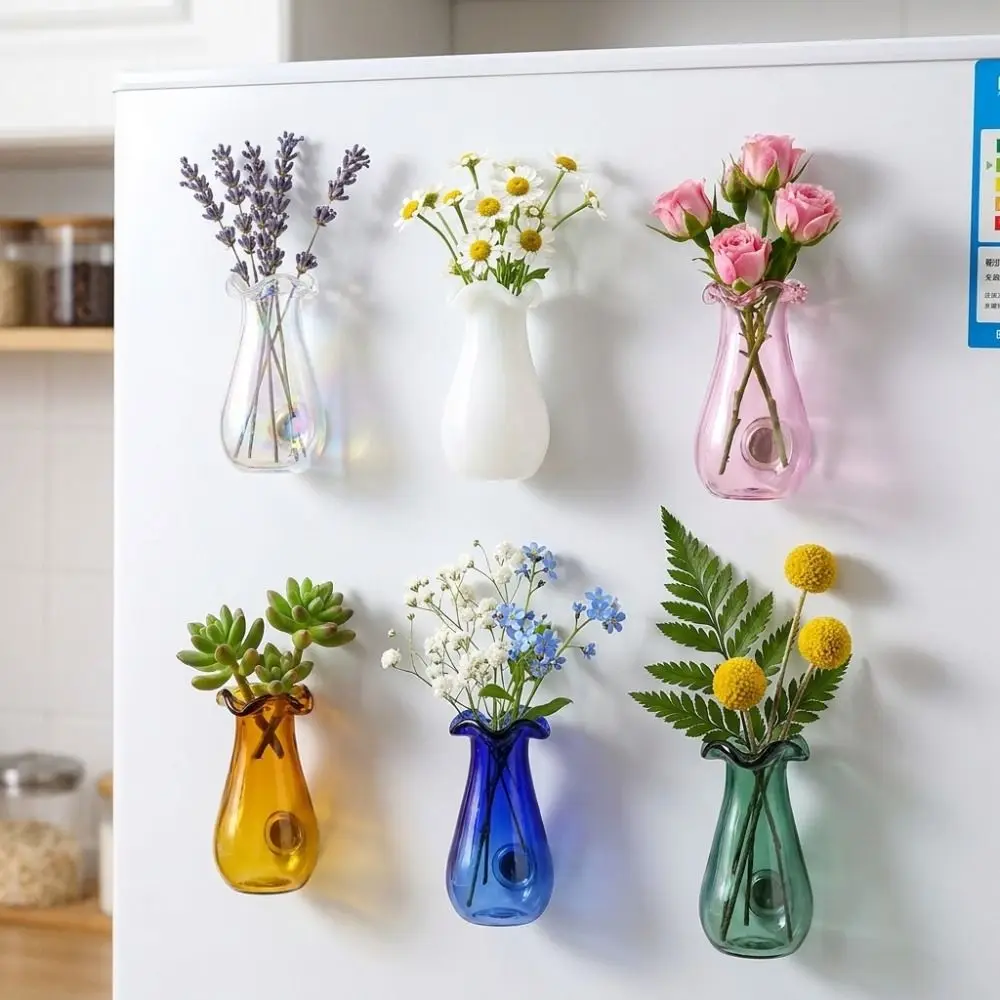 6Pcs DIY 3D Mini Vase Magnets Modern Artistic Hydroponic Plant Vase Exquisite Funny Plant Propagation Station Office Decoration