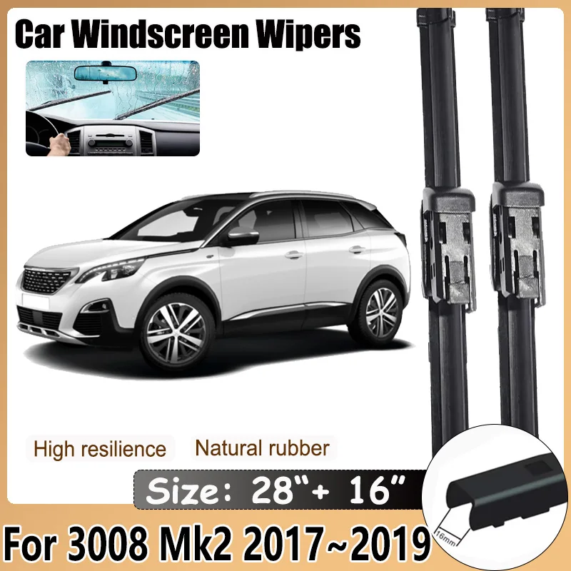 Car Wiper Blades For Peugeot 3008 Mk2 2017 2018 2019 3008GT GT Rubber Strip Wipe Cleaning Brushe Protect Windshield Accessories