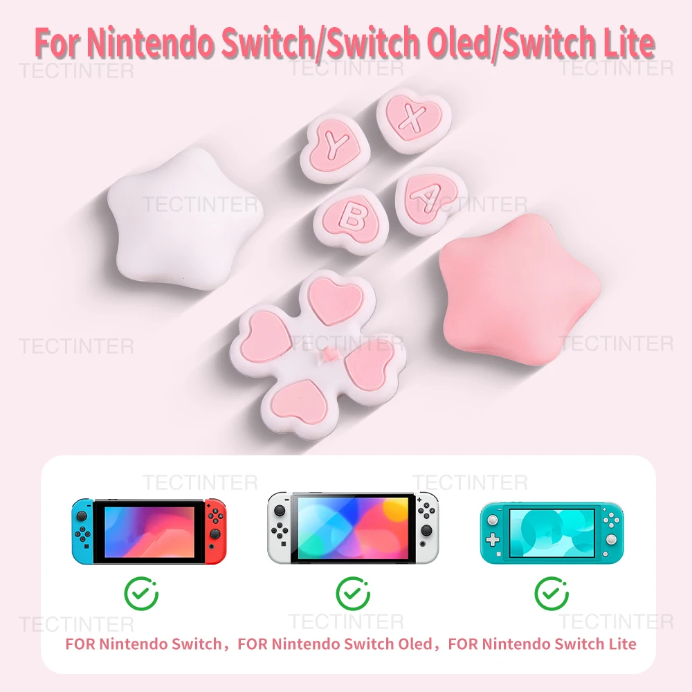 Silicone Soft D-pad Cross Button for Nintendo Switch/Oled/Lite ABXY Key Sticker Skin Case Thumb Stick Grip Cap Cover Accessories