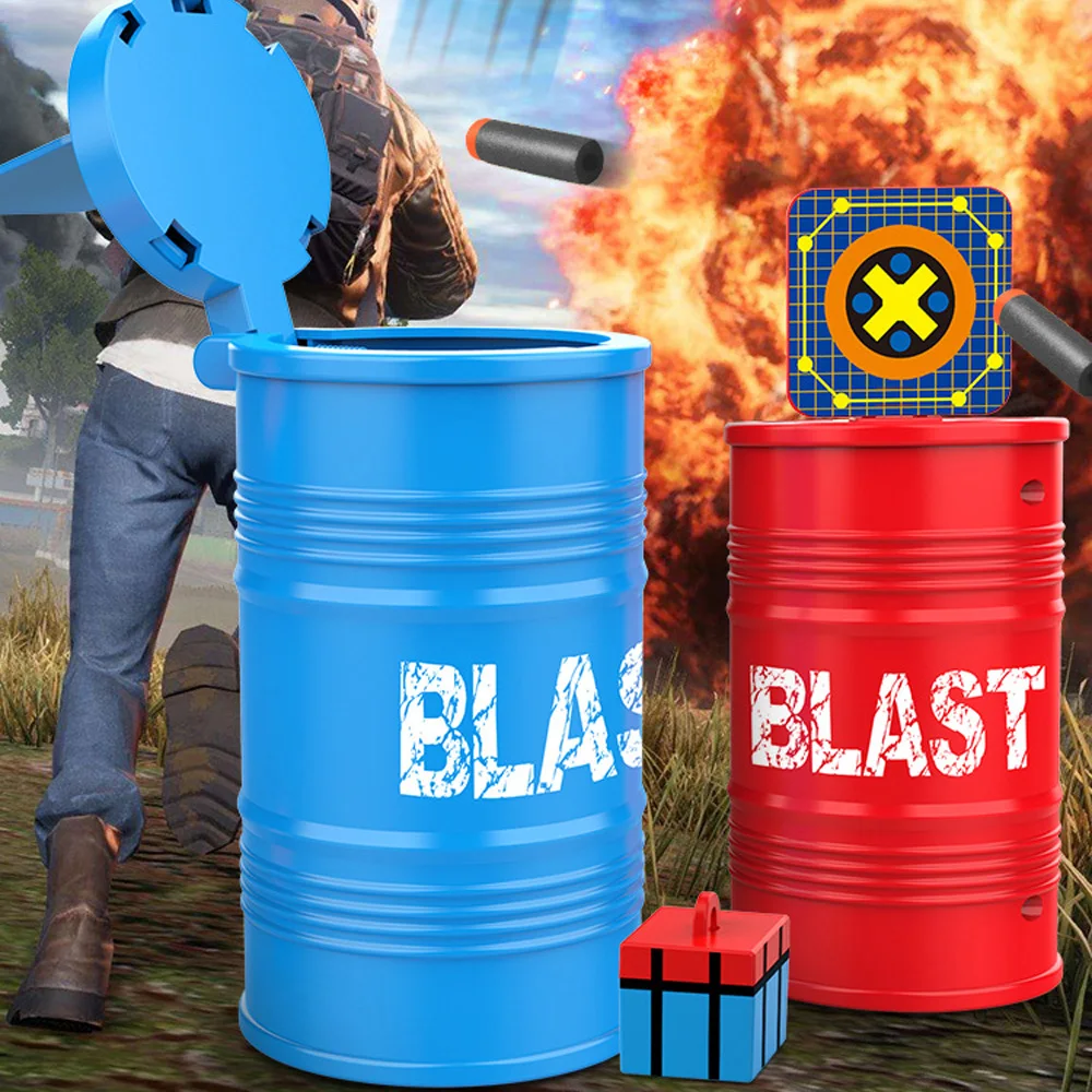 Jogo de tiro ejeção barril de óleo alvo vermelho azul disponível ejeção airdrop caixa brinquedo alvos arma entretenimento qj45