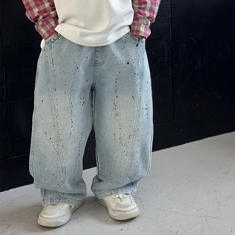 Boy Jeans For Boys Denim Pants Children's Clothing From 3 To 13 Years Spring Autumn Teenager Jeans Art Student Painting Pants