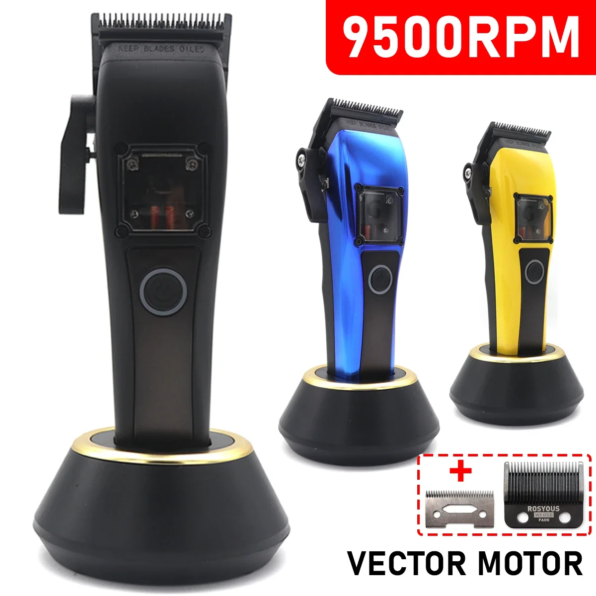 Men's Hair Clipper 9500 RPM Vector Motor DLC Blade with Base Charger LCD Display Professional Barber Machines Haircut Machine