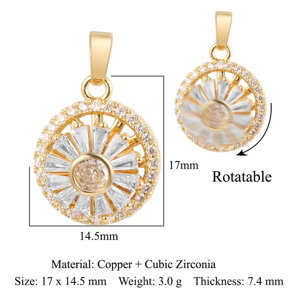 Elegant Sunflower Ani Stress Anxiety Zircon Fidget Pendant Spinning Rotatable Charms DIY Jewelry Necklace Pendants