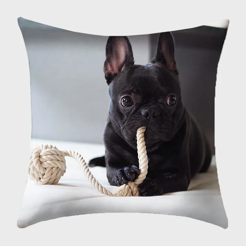 Bulldog Polyester Cushion Cover Modern French Bulldog Pillowcase Sofa Throw Pillow Cover Decorative Pillowcase for Couch Bed Car