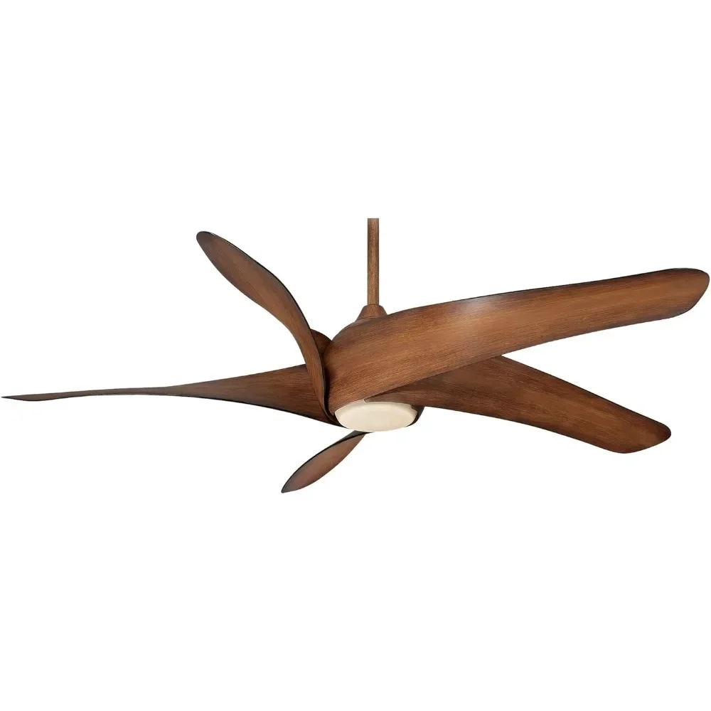 Restaurant 62 inch replica ceiling fan with LED lights and reversible DC motor, imitation old Koa finish