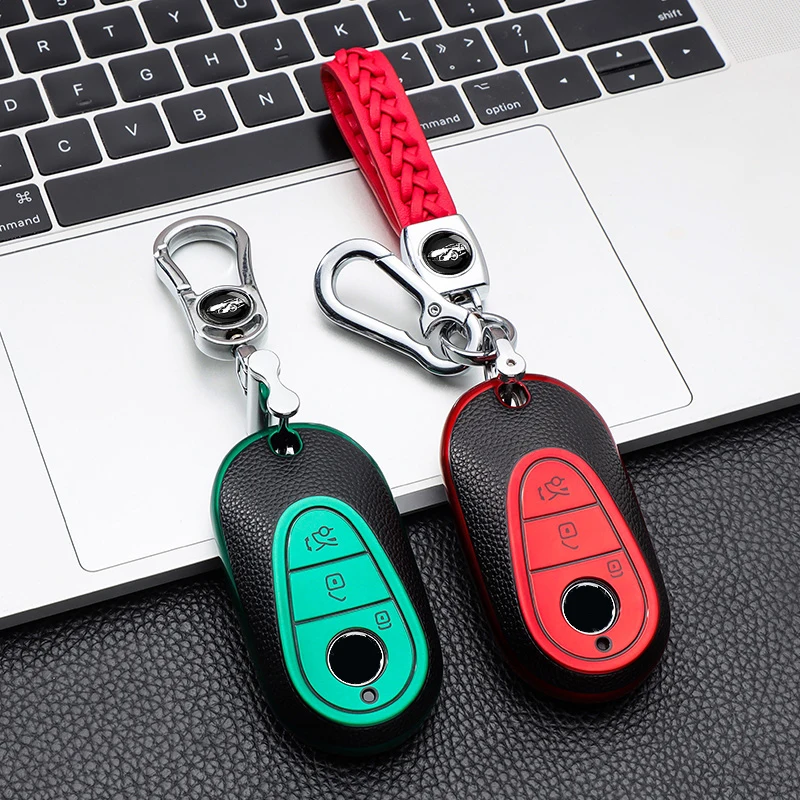 Leather Style Car Remote Key Case Cover Shell For Mercedes Benz 2022 C Class S Class W223 W206 S350 S400 S450 S500 C200 C260