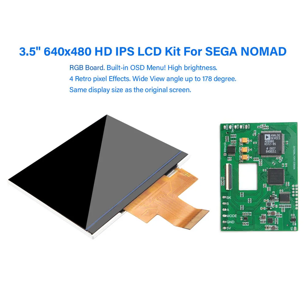 for SEGA Genesis NOMAD HD IPS Screen Backlight LCD Mod With OSD Menu Hight Light 3.5" 640x480 RGB RGBs Board