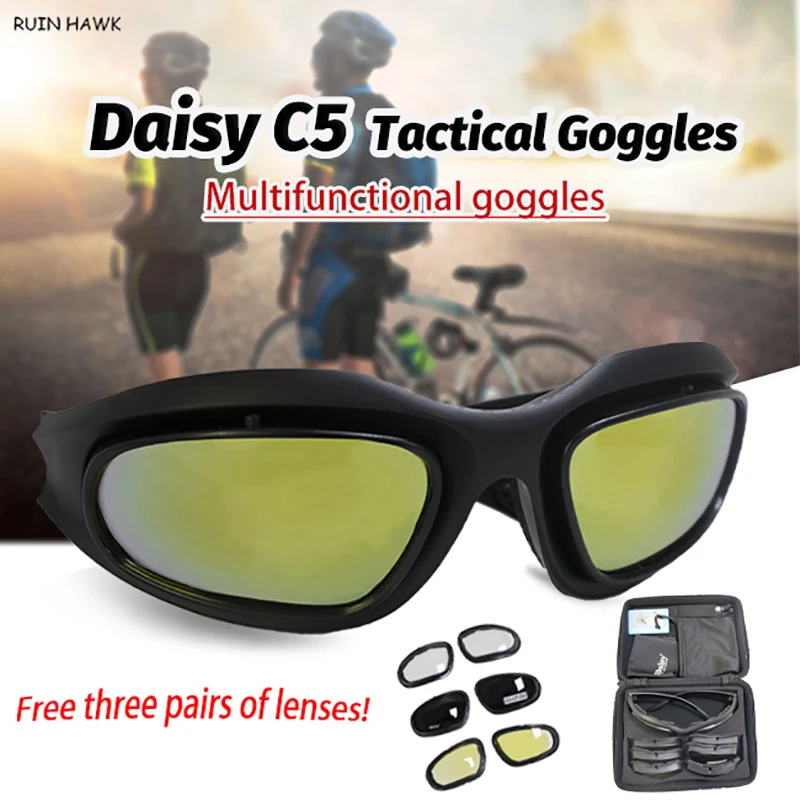 

Daisy C5 Army Goggles Desert Storm 4 Lens Outdoor Sports Hunting Sunglasses Anti UVA UVB X7 Polarized War Game Motorcycle Glasse