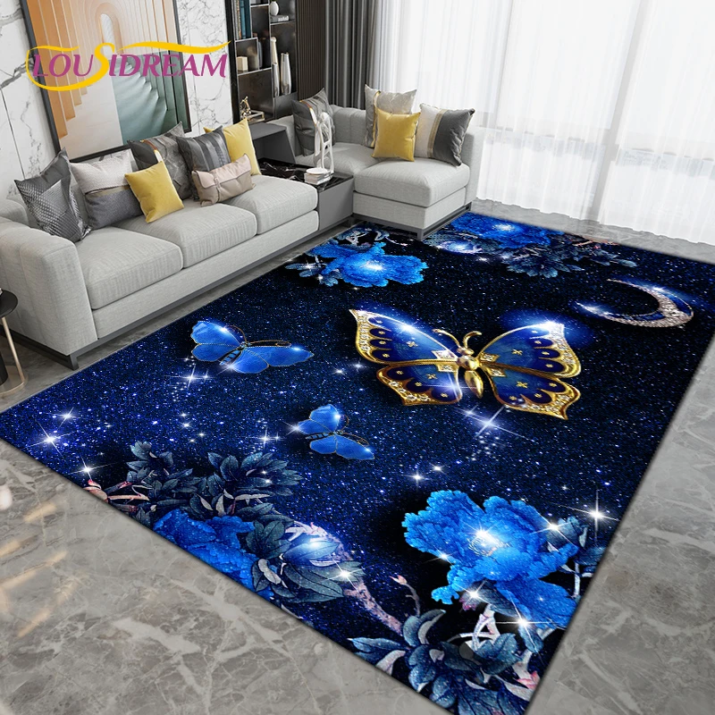 Colorful Butterfly Flower Art Area Rug,Carpets Rugs for Living Room Bedroom Sofa Decoration,Kitchen Bathroom Non-slip Floor Mats