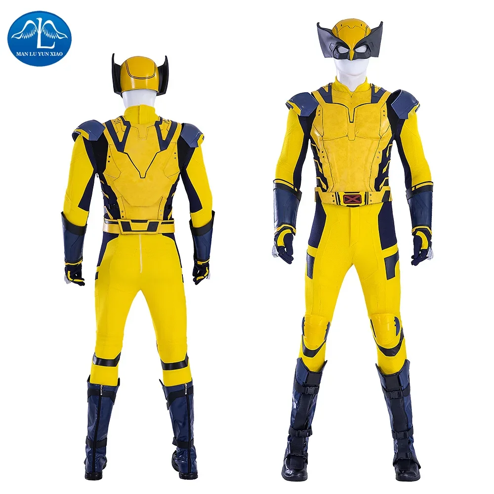 New Deadpool 3 Wolverine Cosplay Costume Mens Zentai Yellow Jumpsuit Helmet Shoes Handmade for Halloween