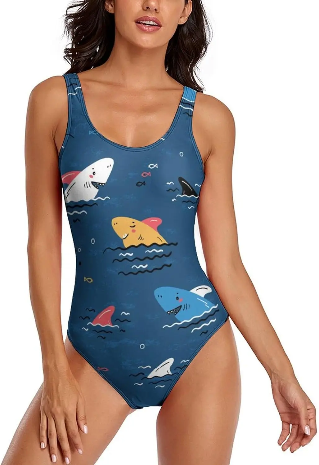 

Luxy Trio Smiling Shark Sea Shark Fin Women's One Piece Swimsuits Athletic Training Swimwear Bathing Suits