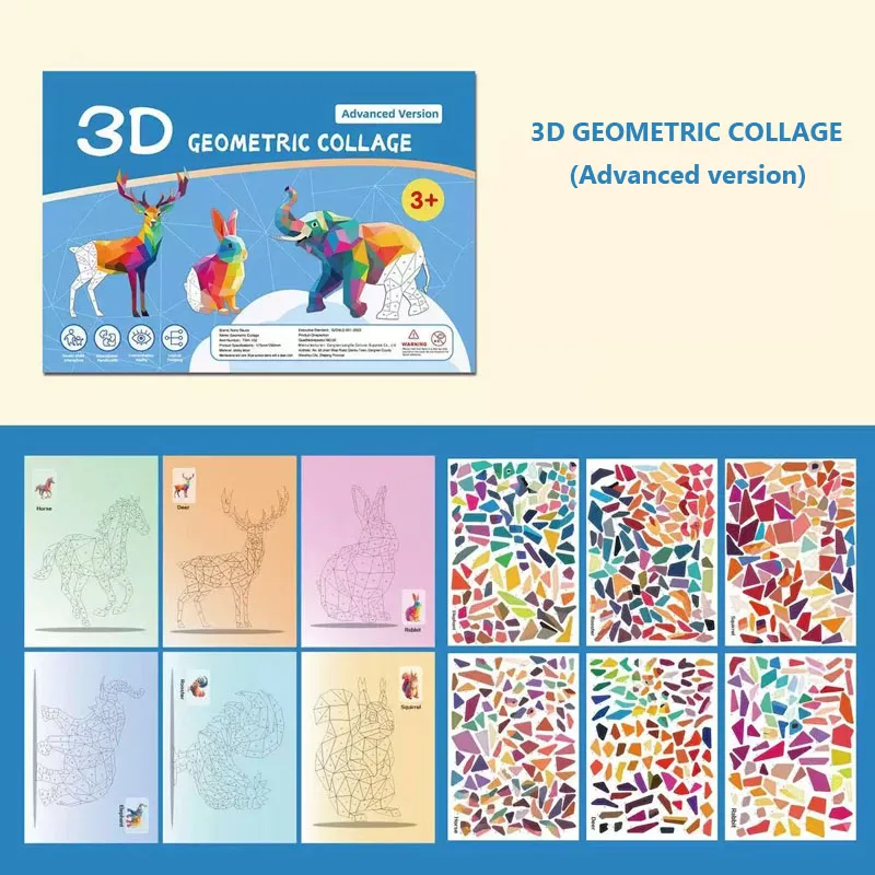 6 collage geometriche Puzzle per bambini Migliora la concentrazione Adesivi fatti a mano Adesivi giocattolo per l'illuminazione dell'addestramento cognitivo degli animali