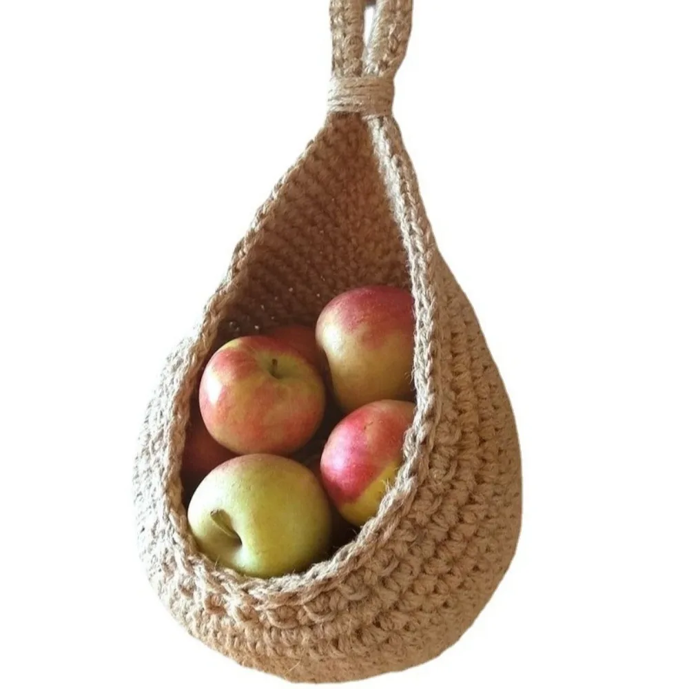 New Wall-mounted Fruit Vegetable Basket Simulated Rattan Woven Storage Basket Water Droplet String Bag Kitchen Storage