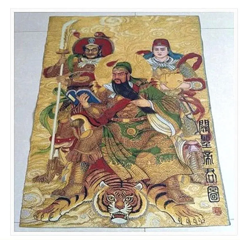 Tibet Tibetan Cloth Silk Guan gong fights the tiger Thangka Tangka Embroidery Painting Embroidery Hanging Pictures