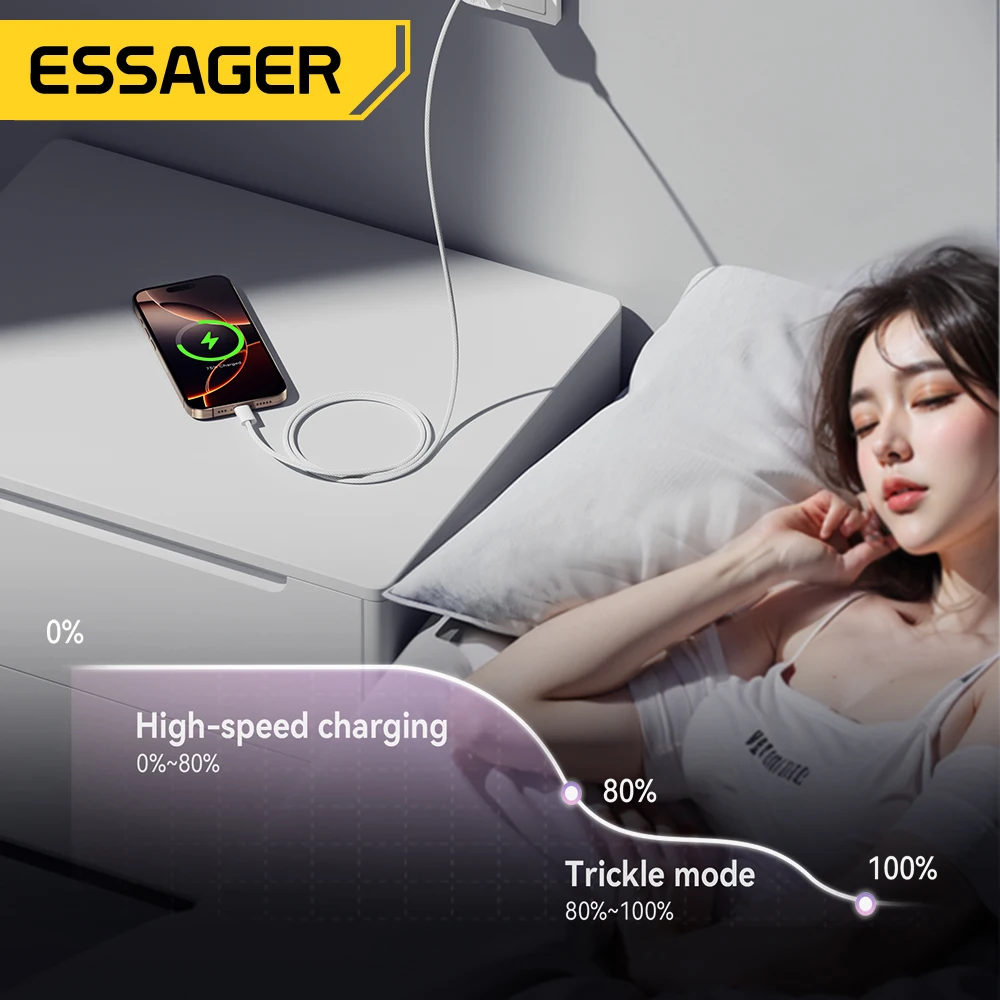 Essager نوع C إلى نوع C كابل آيفون 16 15 برو سامسونج S24 60 واط شحن سريع PD 3.0 USB C كابل ل MateBook 14 PD كابل