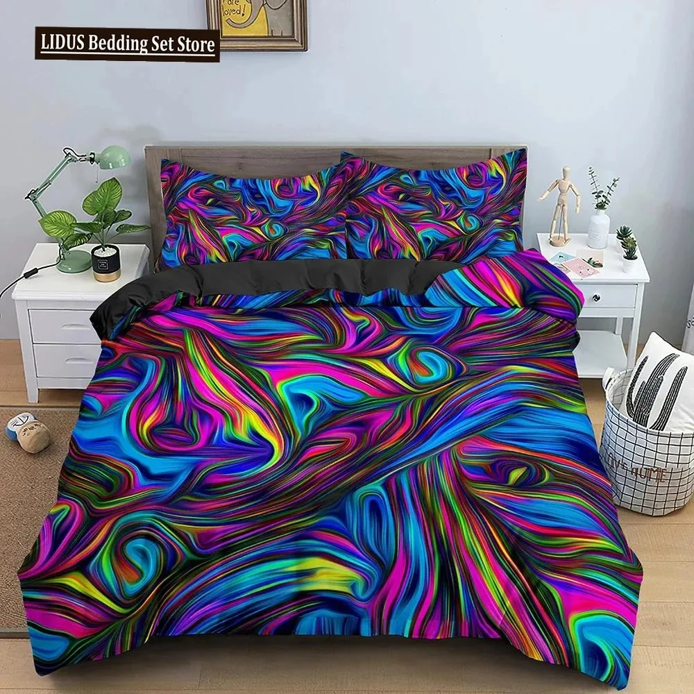 

Geometric 3D Printed Bedding Set Soft Single King Queen Double Psychedelic 3D Abstract Duvet Cover 23pcs Polyester Quilt Covers