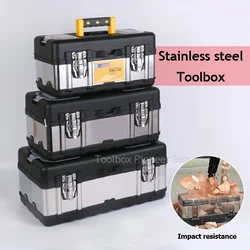 14/17/20 Inch Toolbox Stainless Steel Tools Storage Box with Handle Suitcase Tool Box Organizer Box Empty Large Tool Organizer