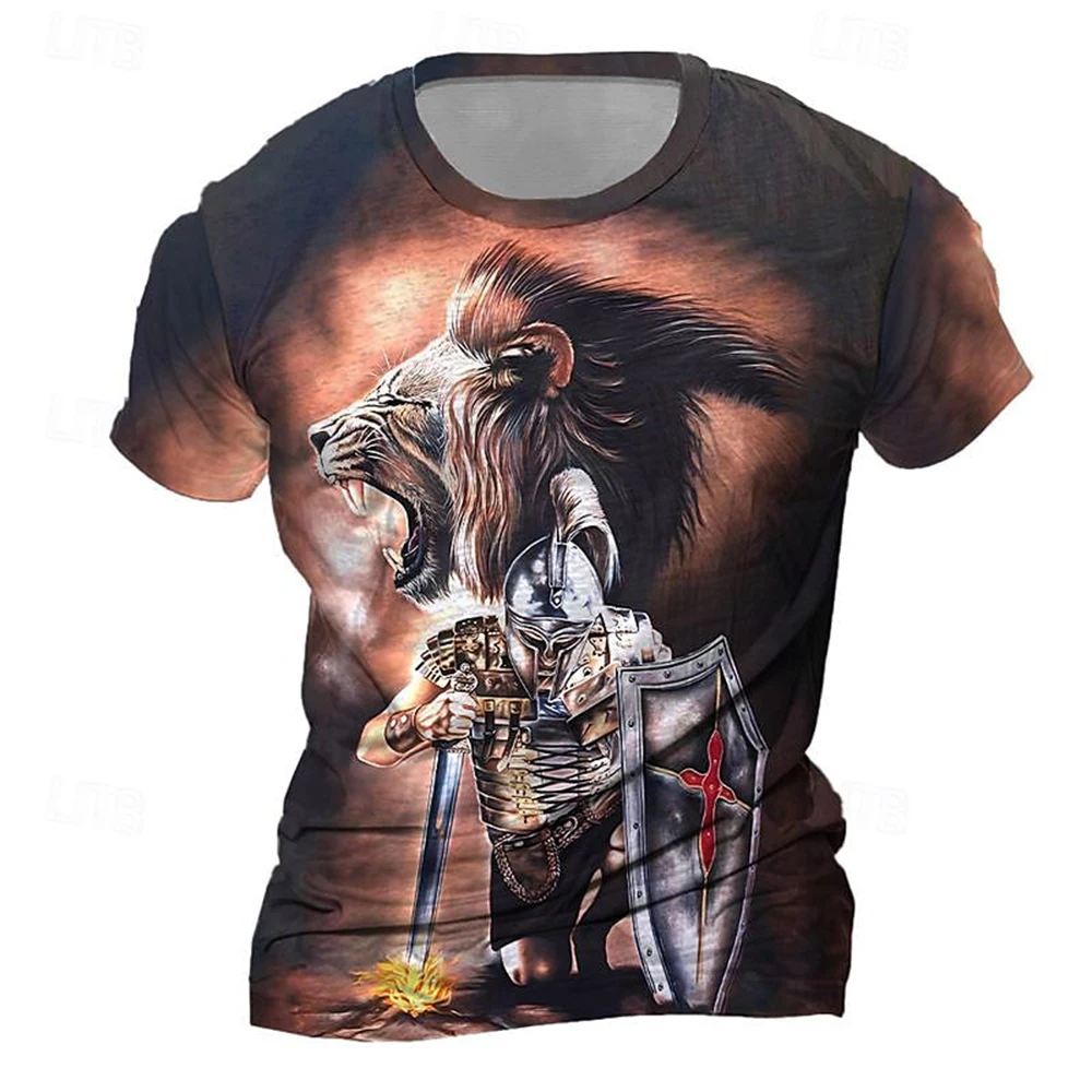 Vintage T-shirt For Men 3D Knight Print Tops Street Hip Hop O-neck Short Sleeve T Shirt Oversized Tee Shirt Men Clothing 2024