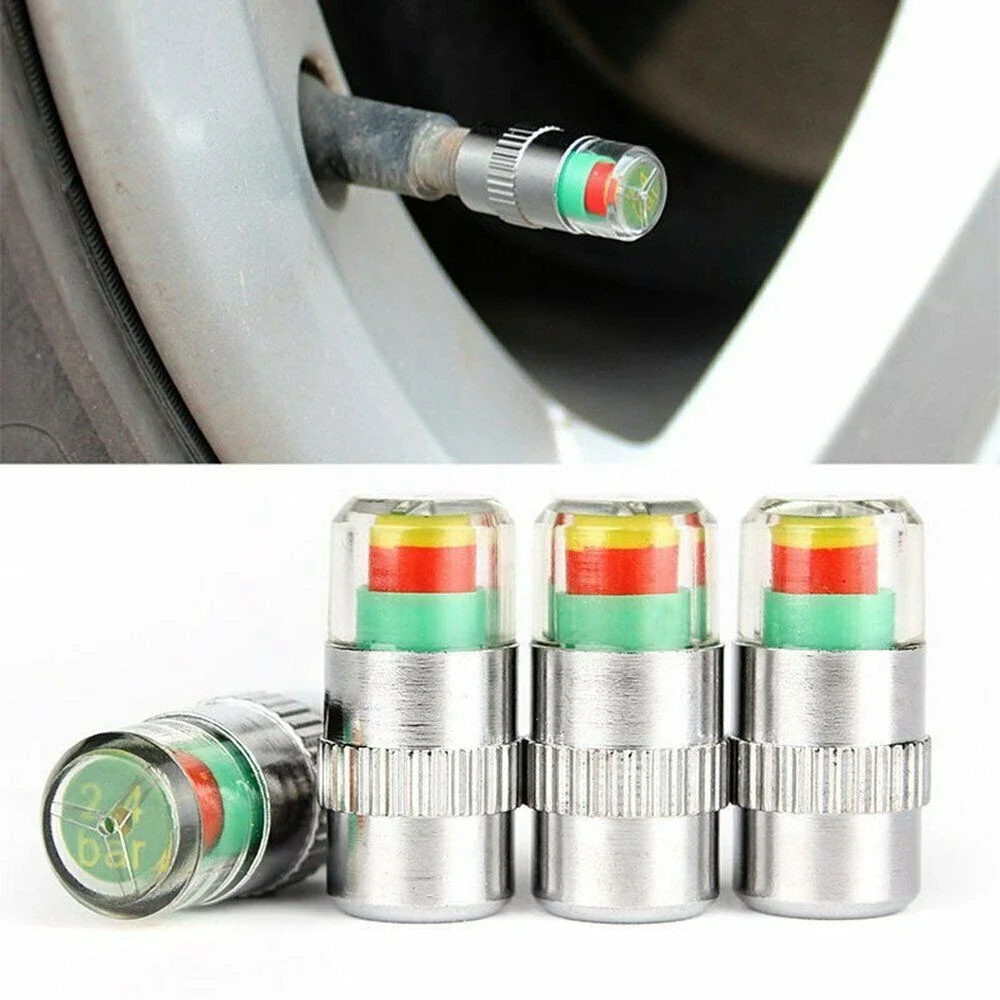 4Pcs Car Tire Caps Auto Tyre Air Pressure Valve Stem Cap Sensor Indicator Alert Wheels Tires Parts