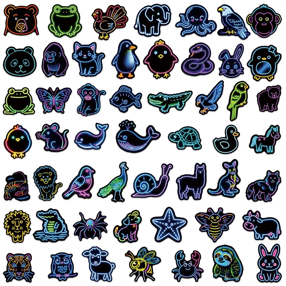 10/25/50 Stück Graffiti Neonlicht Tiere Aufkleber für DIY Dekor Briefpapier Koffer Flasche Telefon Laptop Skateboard Scrapbooking