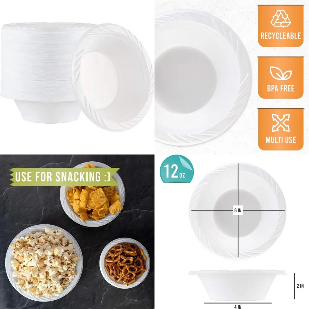 

100 одноразовых белых пластиковых суповых мисок объемом 12 унций