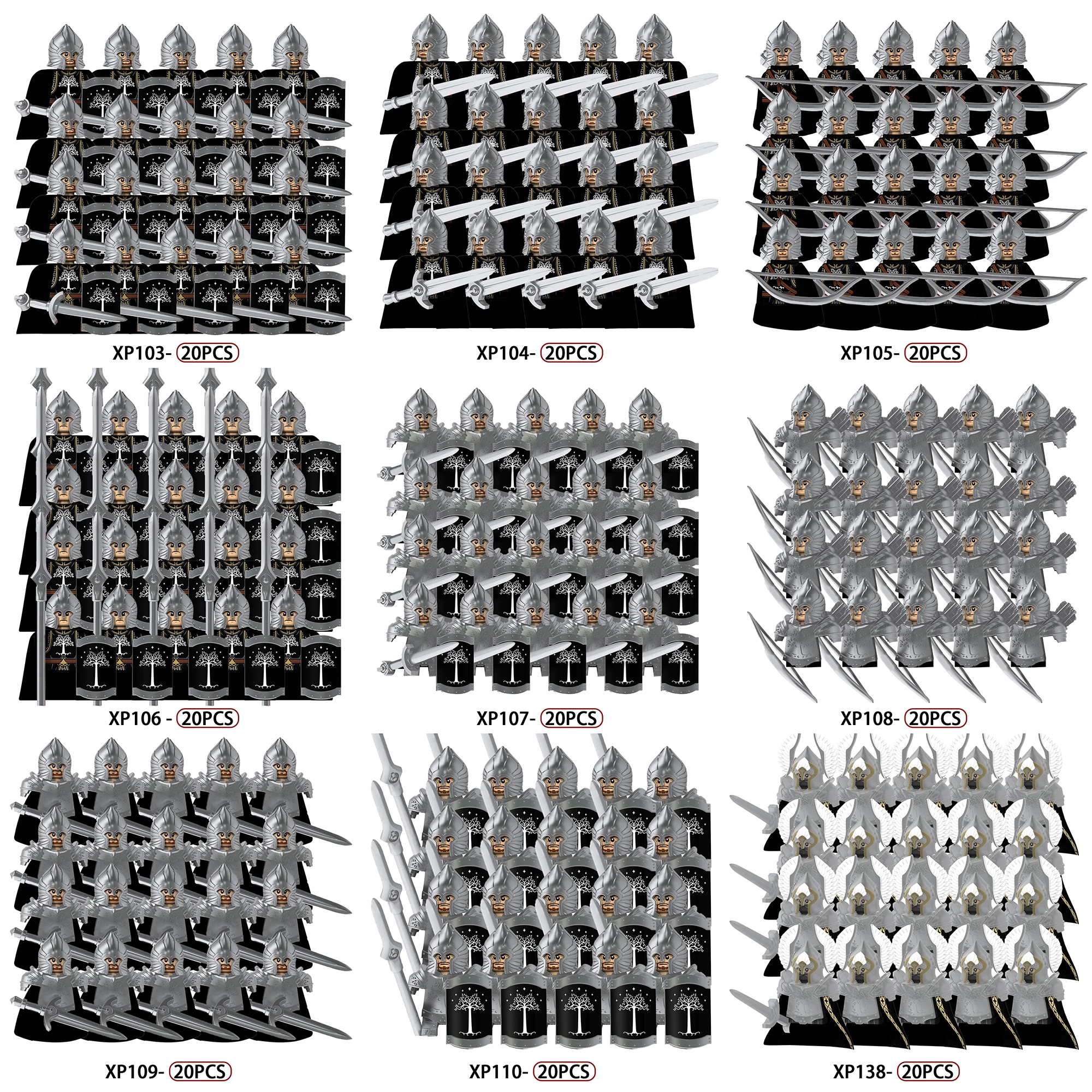 MOC Medieval Military Knights Guard Figures Building Blocks Vest Helmets Spear Bow Sword Soldiers Cloak Army Bricks Toys