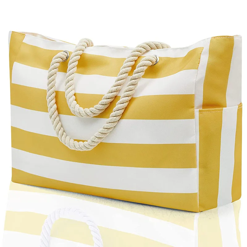 Striped Canvas Large Capacity Storage Bag Beach Tote Women Large Capacity Shoulder Bag Waterproof Portable Shopping Travel Bags