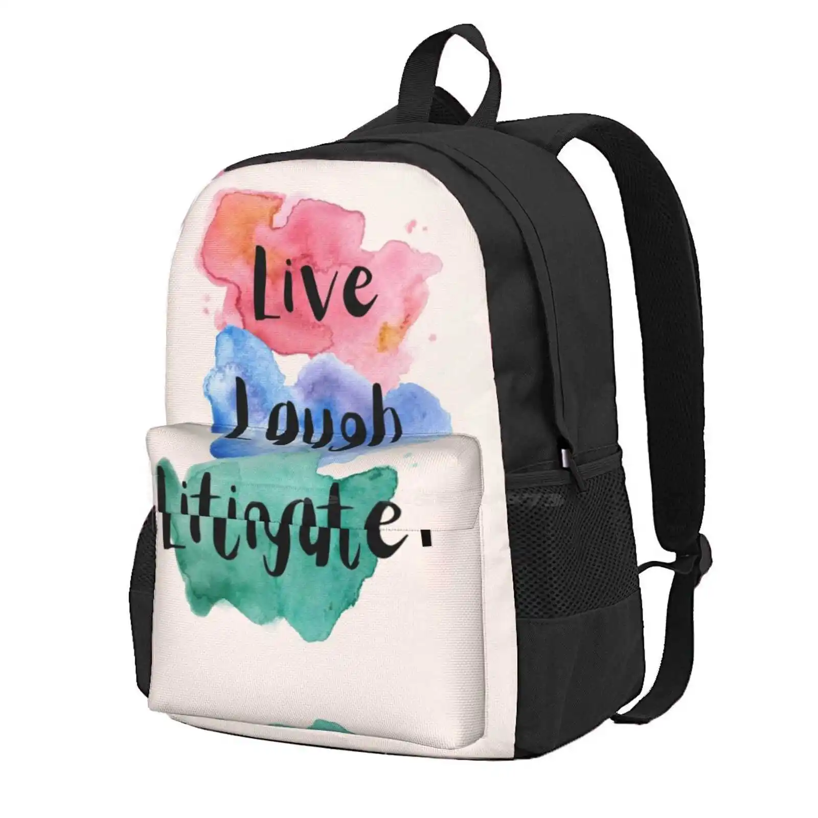 Live, Laugh, Litigate Hot Sale Schoolbag Backpack Fashion Bags Law Student Live Laugh Love Pastel Watercolor Law Office Funny