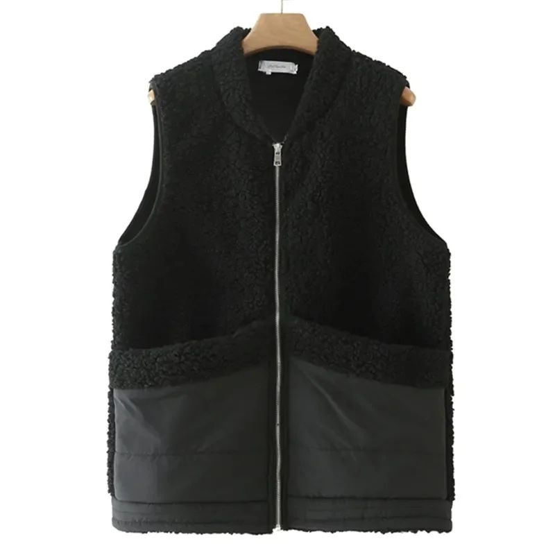 Autumn and Winter New Top for Middle and Old Age Women\'s Lamb Fleece Vest Wearing Over the Shoulder Young Mom Thickened Tank Top