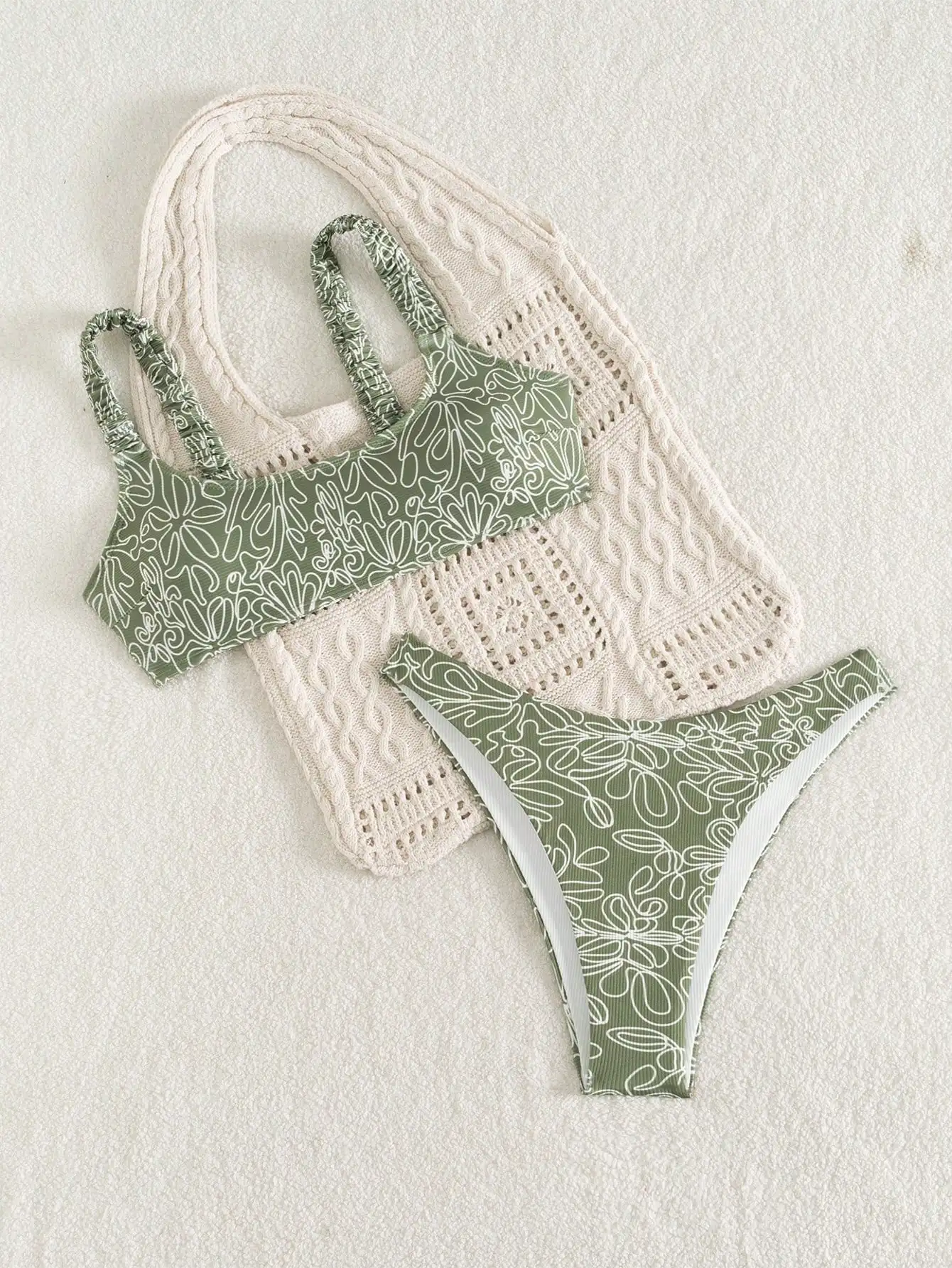 

Оливково-зеленый комплект бикини с цветочным принтом для женщин, пляжная одежда для плавания