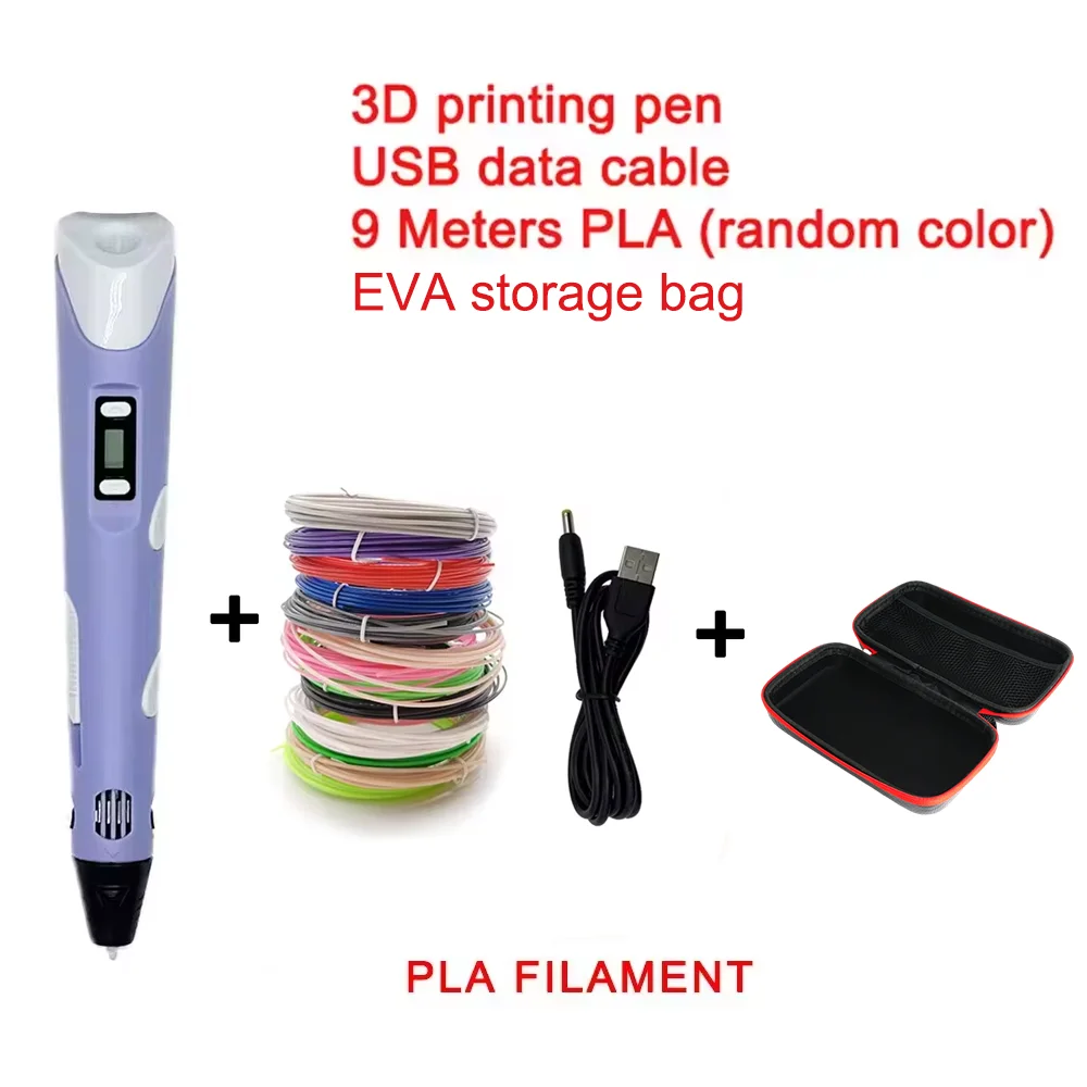 Elektronische 3D-printpen met 9M PLA-verbruiksartikelen Hoge temperatuur 3D Graffiti Tool Intelligent speelgoed Kerstverjaardagscadeau