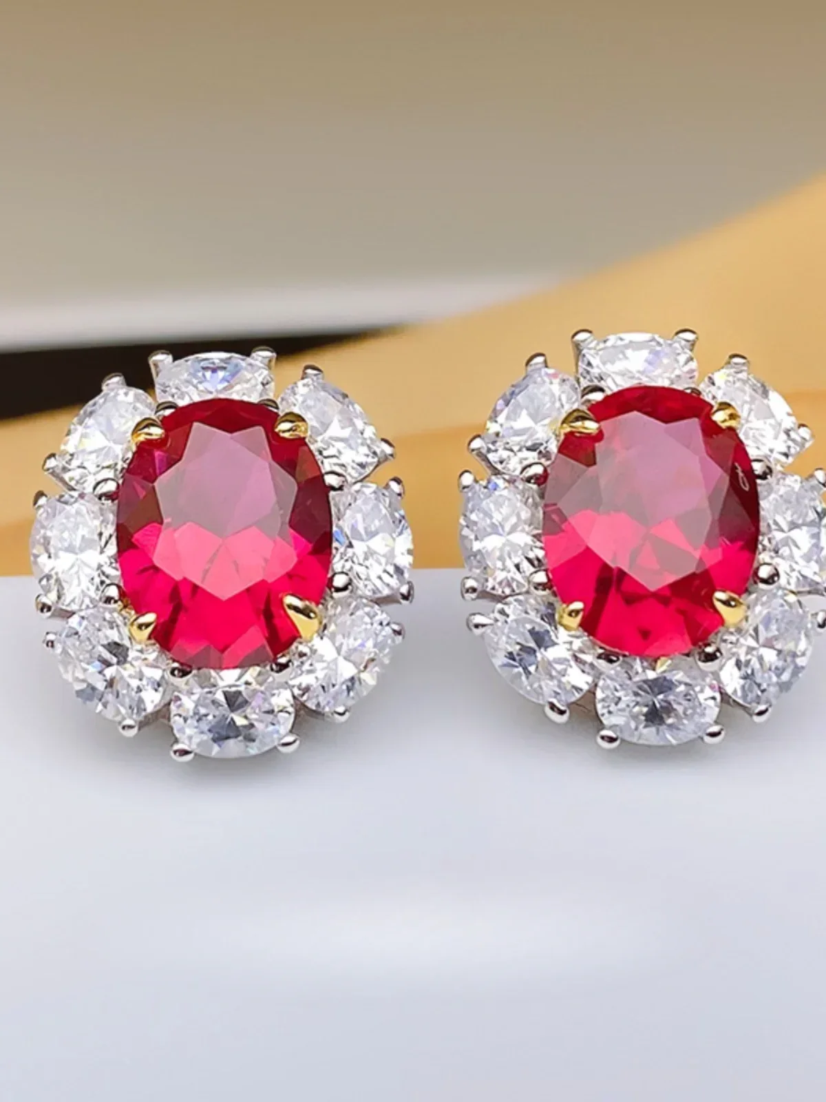 3 carat 925 sterling silver earrings, silver jewelry, simulated ruby, non fading, anti allergic, high-end new product