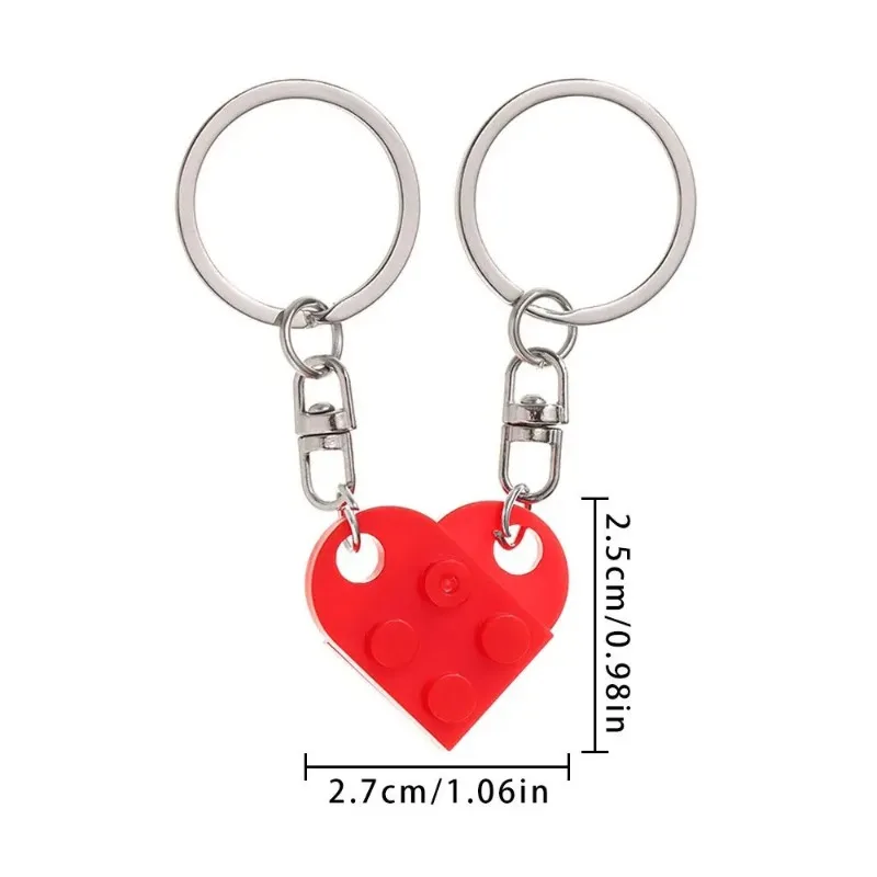 2PCS Fashion Separable Jewelry Gifts Couples Friendship Building Block Keychains Key Ring Key Buckle Heart Pendant image 5