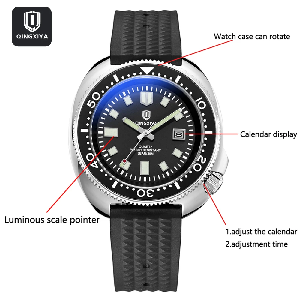 QINGXIYA Mens Watches Top Brand Luxury Date Quartz Watch For Men Silicone Strap Waterproof Luminous Sport Watch Relogio+Box