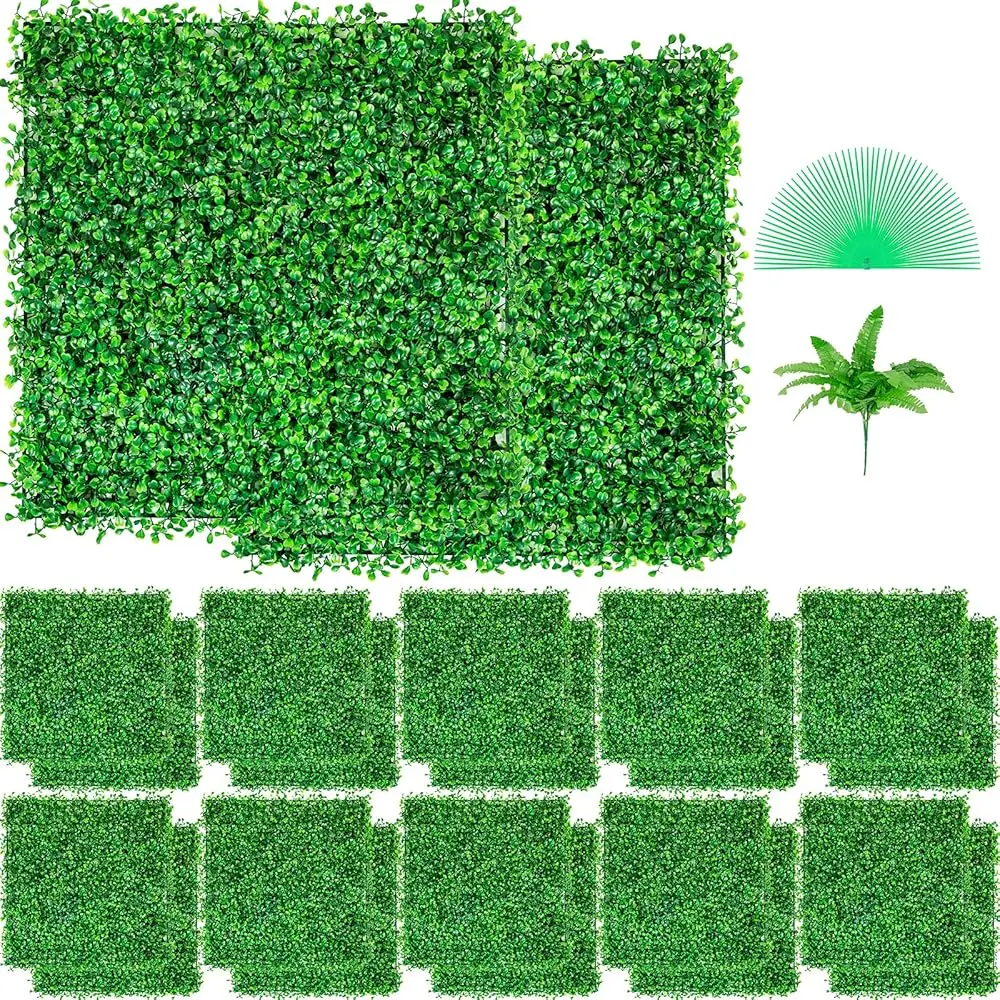 

Grass Wall Artificial Boxwood Panels, 24Pcs 10"" X 10"", Topiary Hedge Plant W/Uv Protection, Privacy Fence Screen For Outdoor