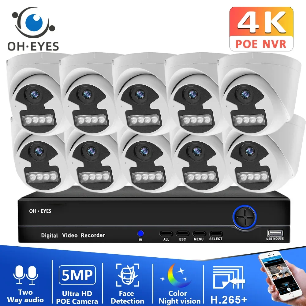 

5MP POE Dome Security Camera System 10CH 4K NVR Kit CCTV 2 Way Audio Indoor Color Night IP Camera Vision Video Surveillance Set