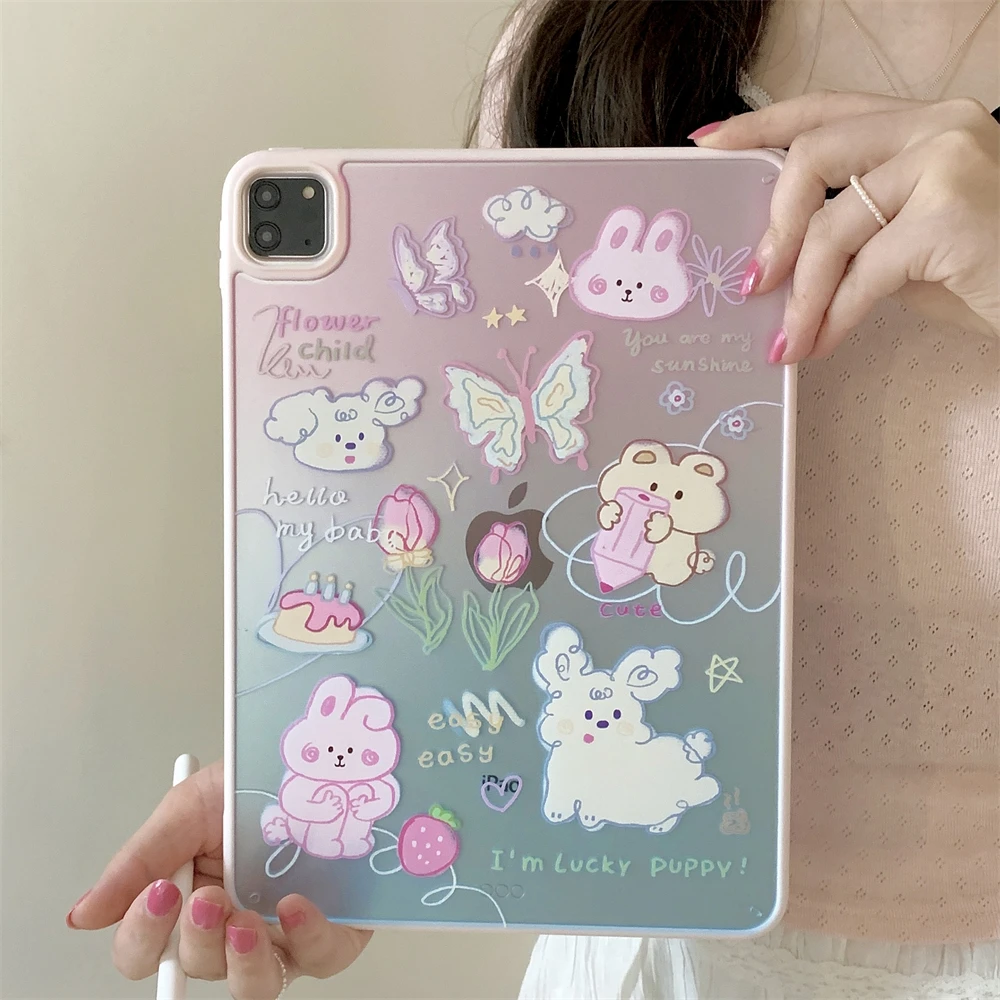 Acrylic case for Ipad Pro 11 Air6th 3/4/5 10.9 9th 10th 7th 8th Generation For ipad 2024 Air11 10.2 10.5 Cover Funda Cute Rabbit