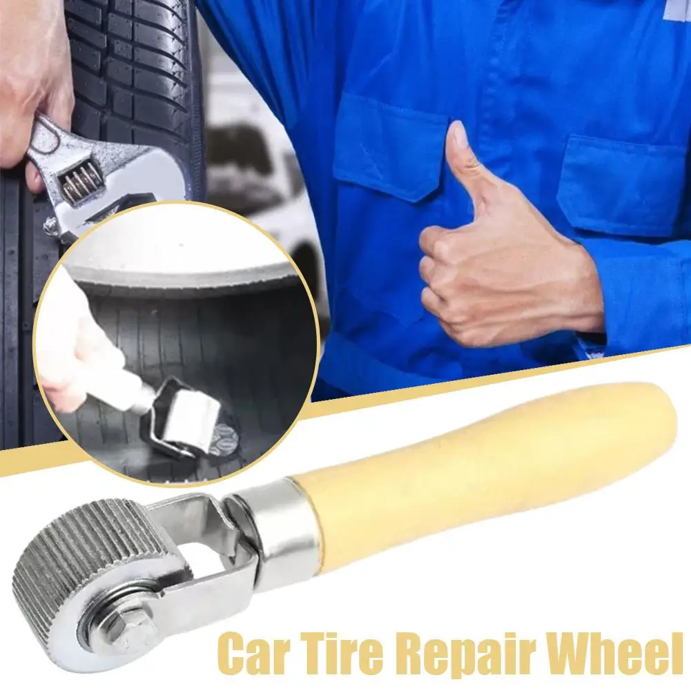 

Tire Repair Film Compaction Wheel Auto Patch Roller Motorcycle Wheel Repair with Wooden Handle Tire Repairing Tool Accessories