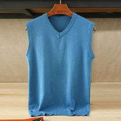 2022 Men's New Fall And Winter V-neck Solid Color Knitted Vest High Elastic Breathable Suitable For Warmth Soft And Light Top