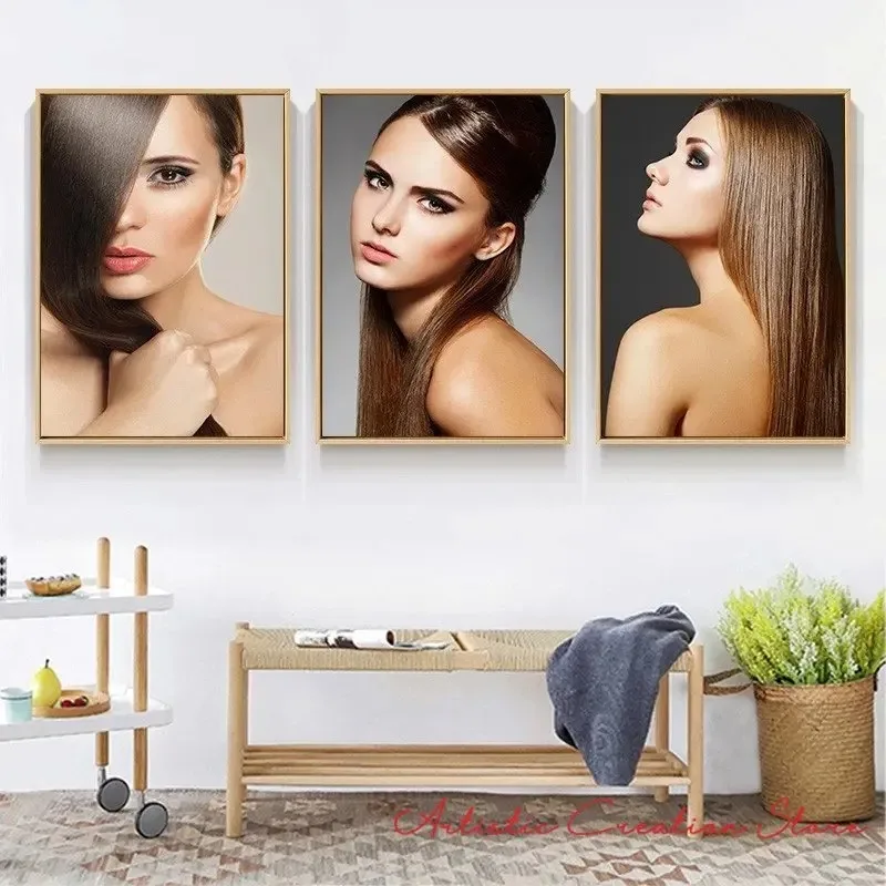 Fashion Hairstyle Beauty Poster Wall Art Canvas Printing for Salon Girls Straight Curly Hair Model Picture Room Aesthetic Decor